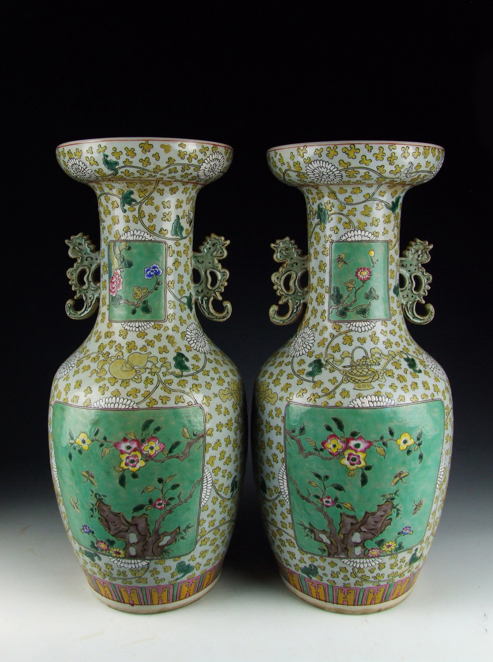 Pair of Chinese Antique Famille Rose Porcelain Vases w Bird | eBay